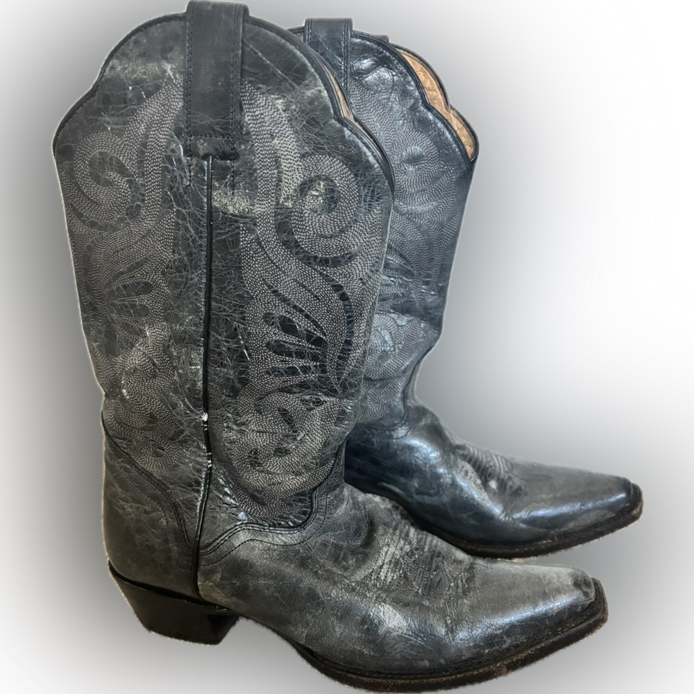 JB Dillon JBW2301 Snip Toe Black Leather Cowgirl Cowboy Vitro Boots Women's Sz 9